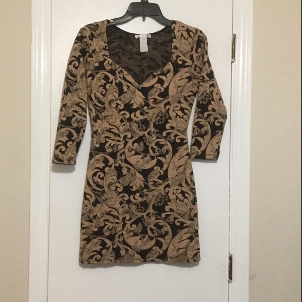 EUC Agacy  Cocktail long sleeves  Black/Tan mini Dress